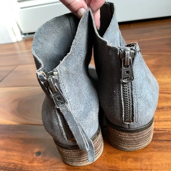 Lucky Brand Lahela Boots Soft Leather Booties 7.5 Slight Shimmer Charcoal Gray