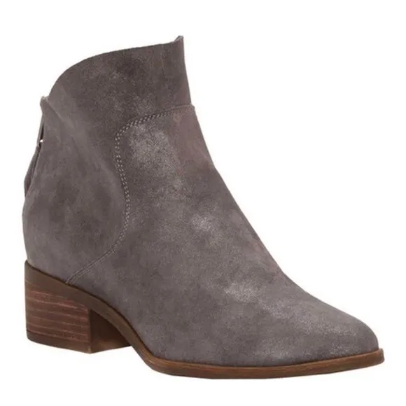 Lucky Brand Lahela Boots Soft Leather Booties 7.5 Slight Shimmer Charcoal Gray
