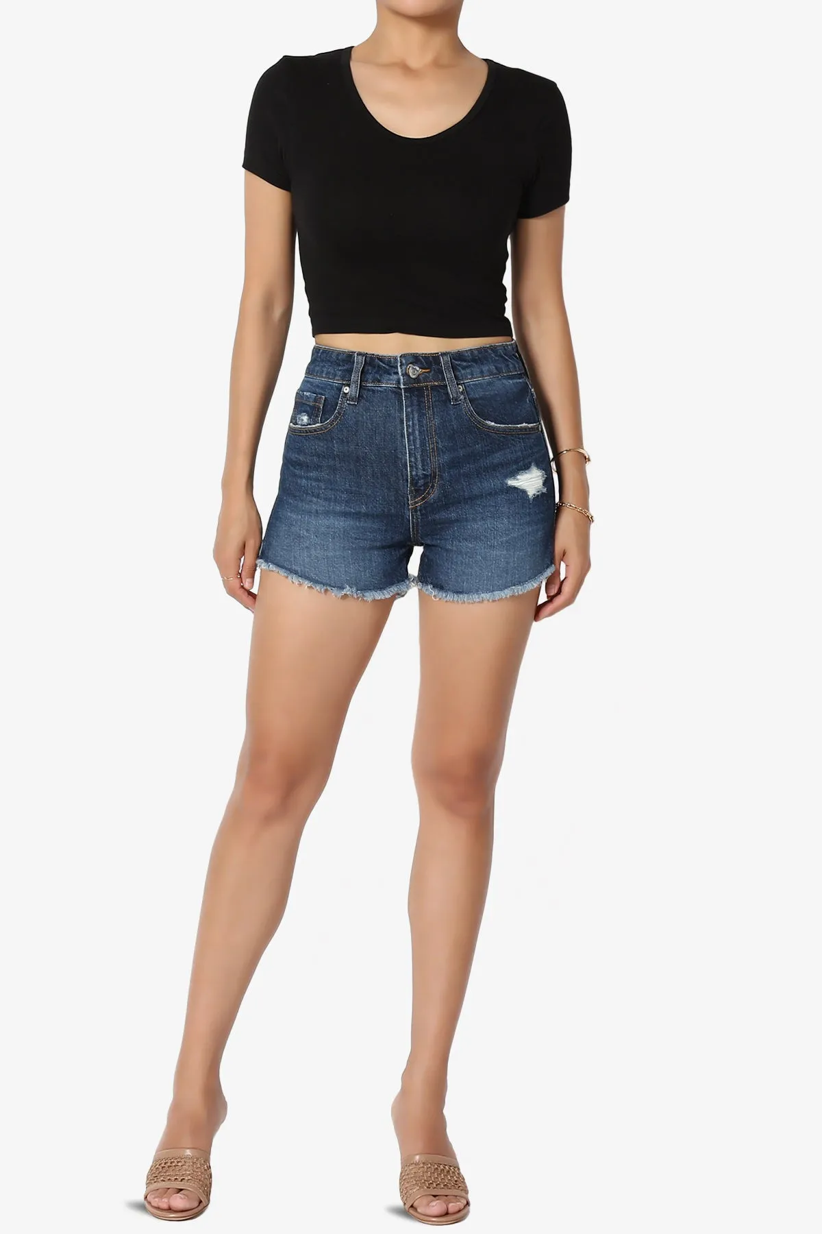 Lulu High Rise Cut Off Shorts in Off Duty Dark