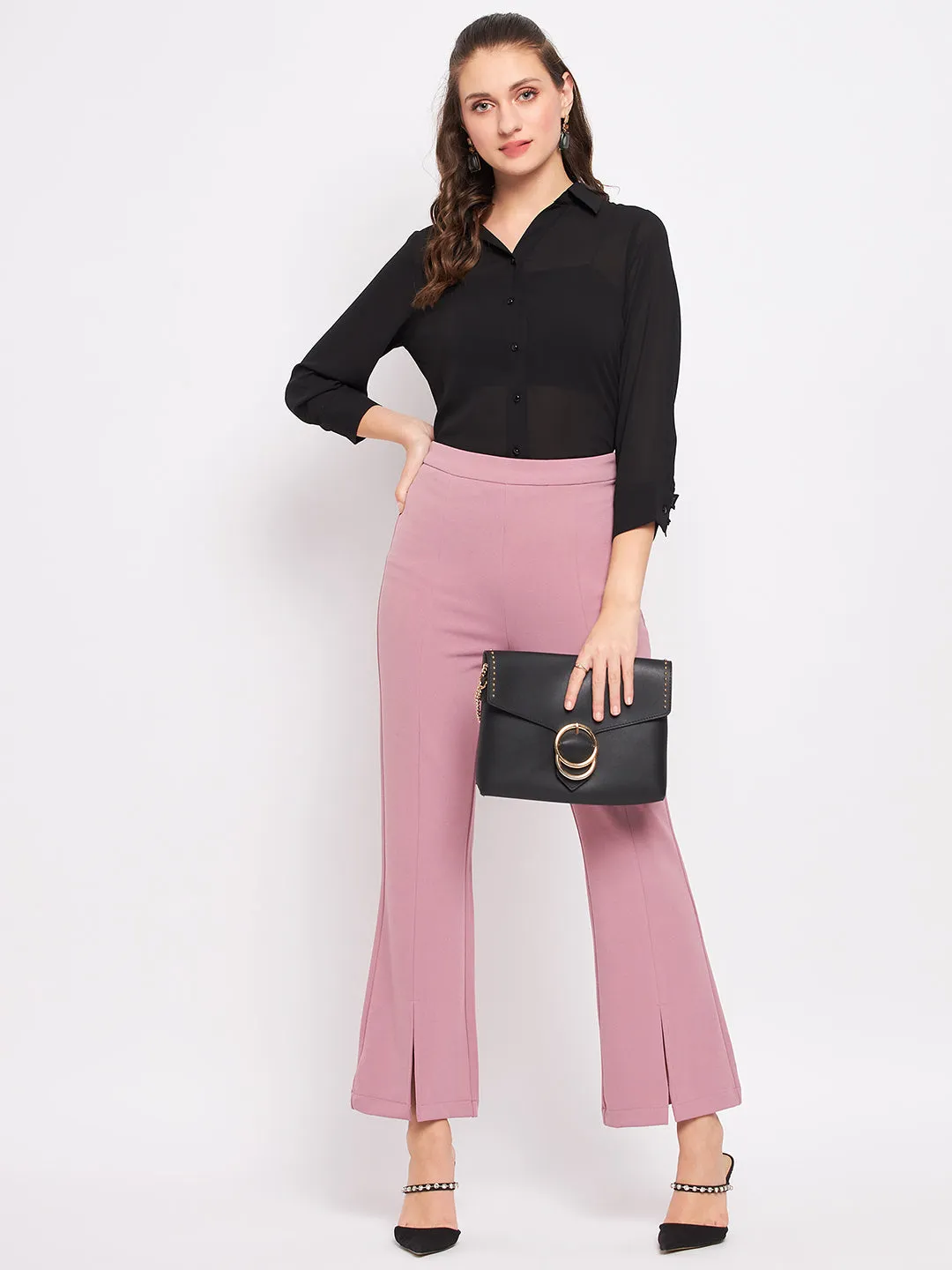 Madame Quarter Sleeve Black Semi Sheer Shirt