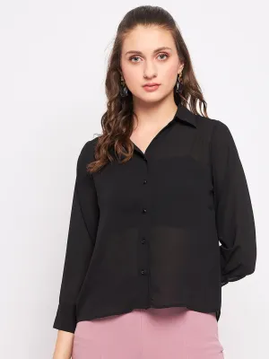 Madame Quarter Sleeve Black Semi Sheer Shirt