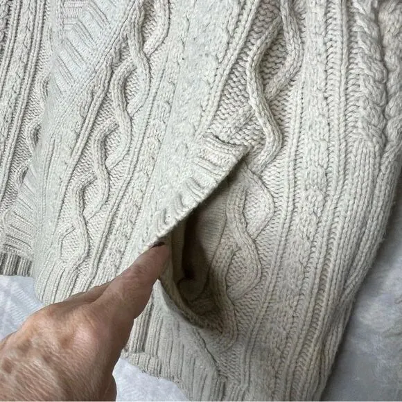 Madewell Fringe Sleeve Merino Wool Fisherman Cable Knit Open Cardigan Pockets XS
