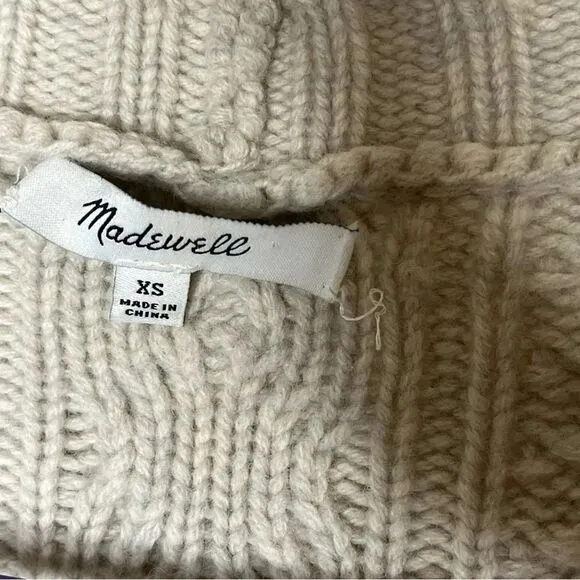 Madewell Fringe Sleeve Merino Wool Fisherman Cable Knit Open Cardigan Pockets XS