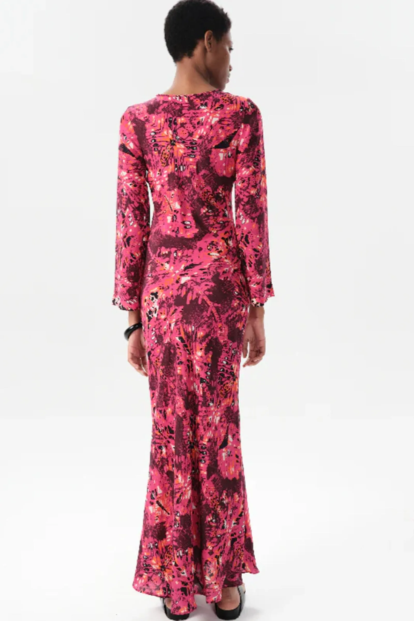 Maria Cher Ceibo Catia Long Dress in Fuchsia Shibori