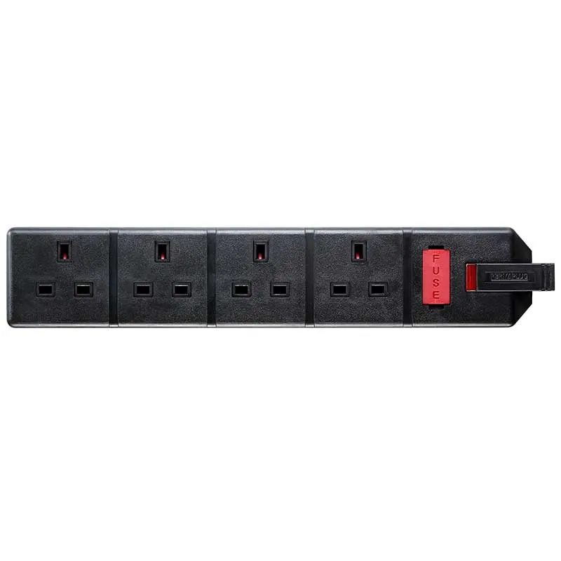 Masterplug EXS1342B 4 Socket 2m 13A Heavy Duty Extension Lead Black