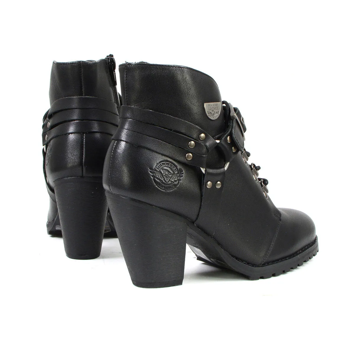 MBL9458 Women's Black Leather Boots with Classic Harness Ring