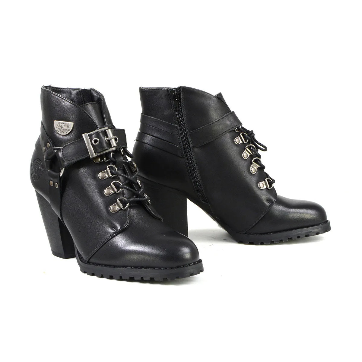MBL9458 Women's Black Leather Boots with Classic Harness Ring