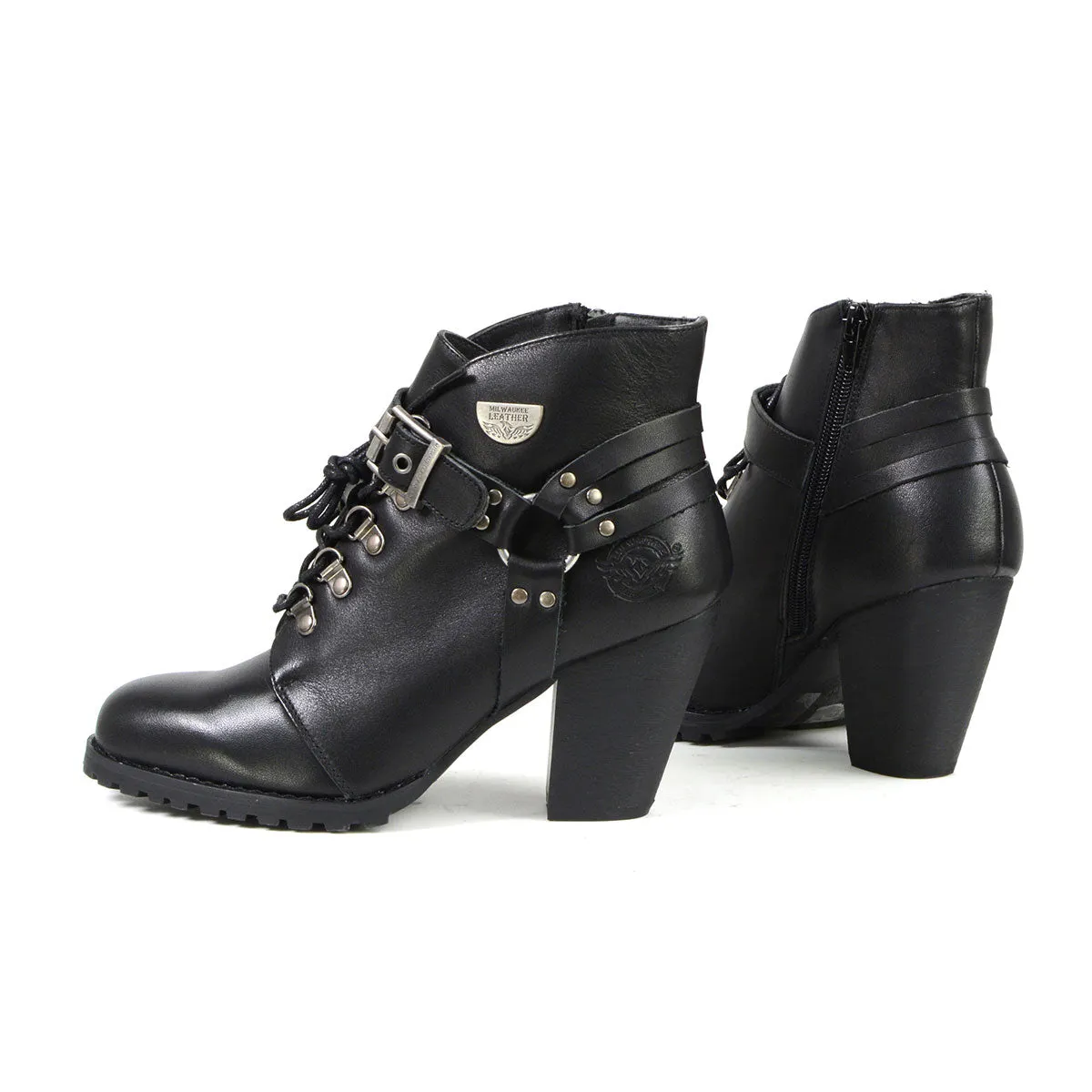 MBL9458 Women's Black Leather Boots with Classic Harness Ring