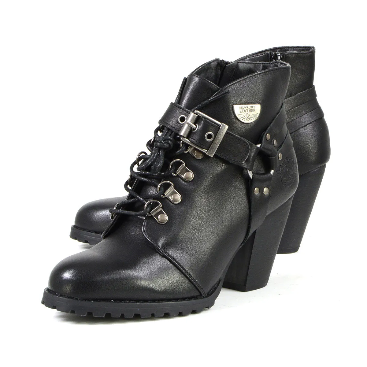MBL9458 Women's Black Leather Boots with Classic Harness Ring