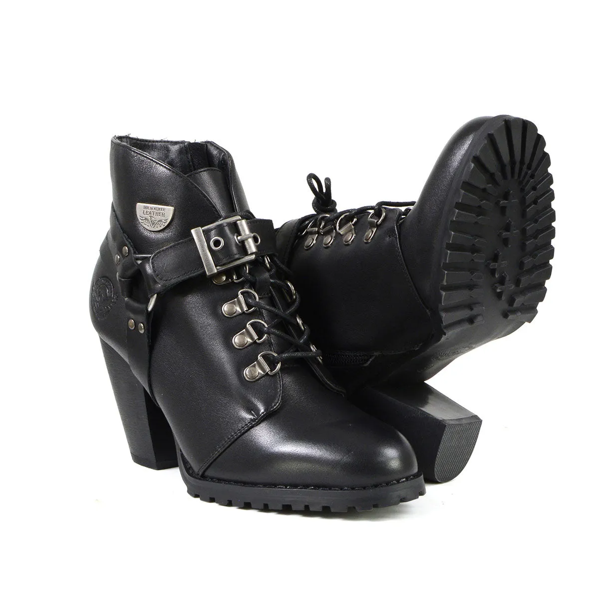 MBL9458 Women's Black Leather Boots with Classic Harness Ring
