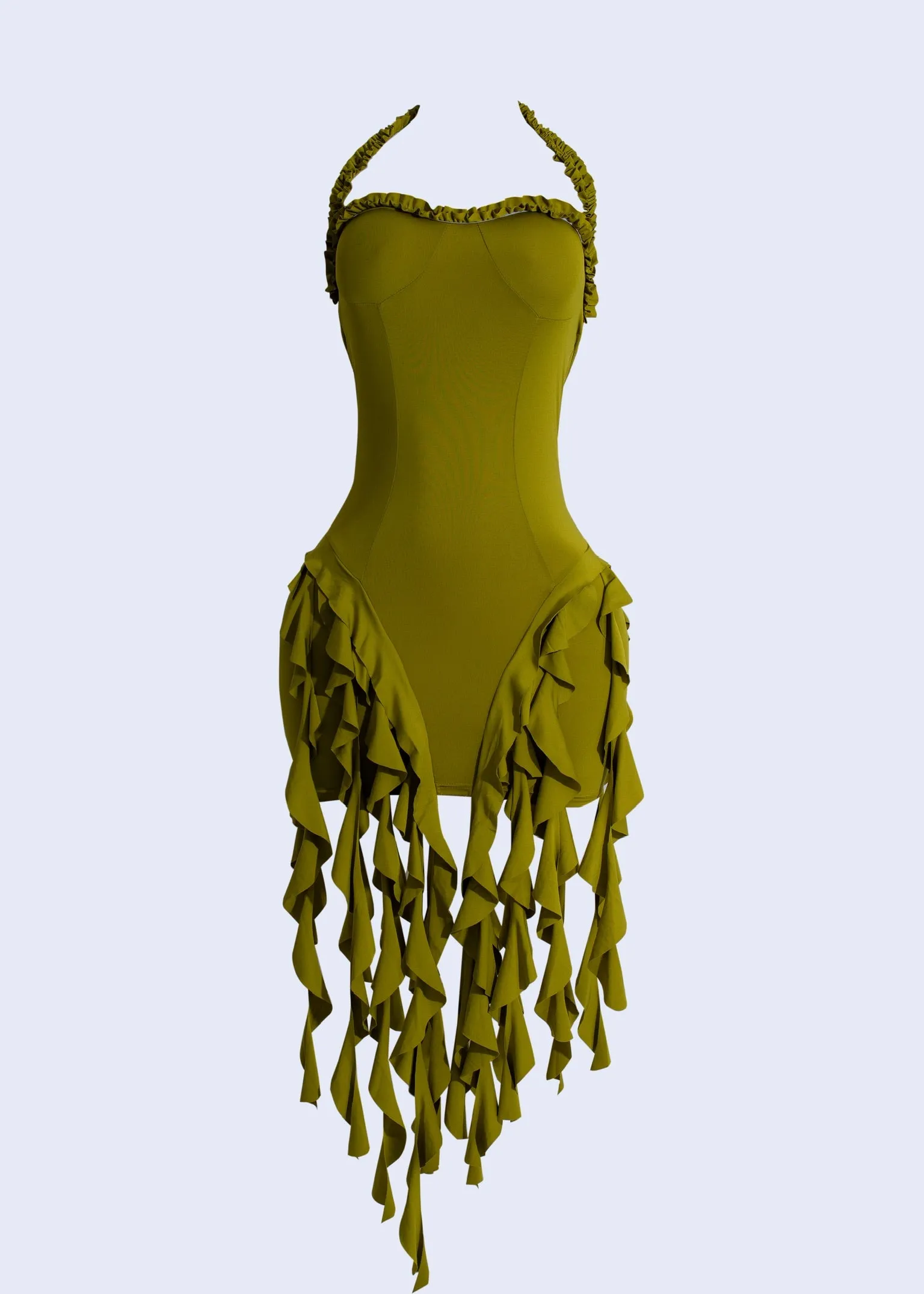Meadowfall Ruffle Mini Dress Green