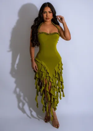 Meadowfall Ruffle Mini Dress Green