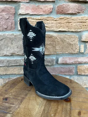Men’s Artillero Black Suede Wide Square Toe Boots