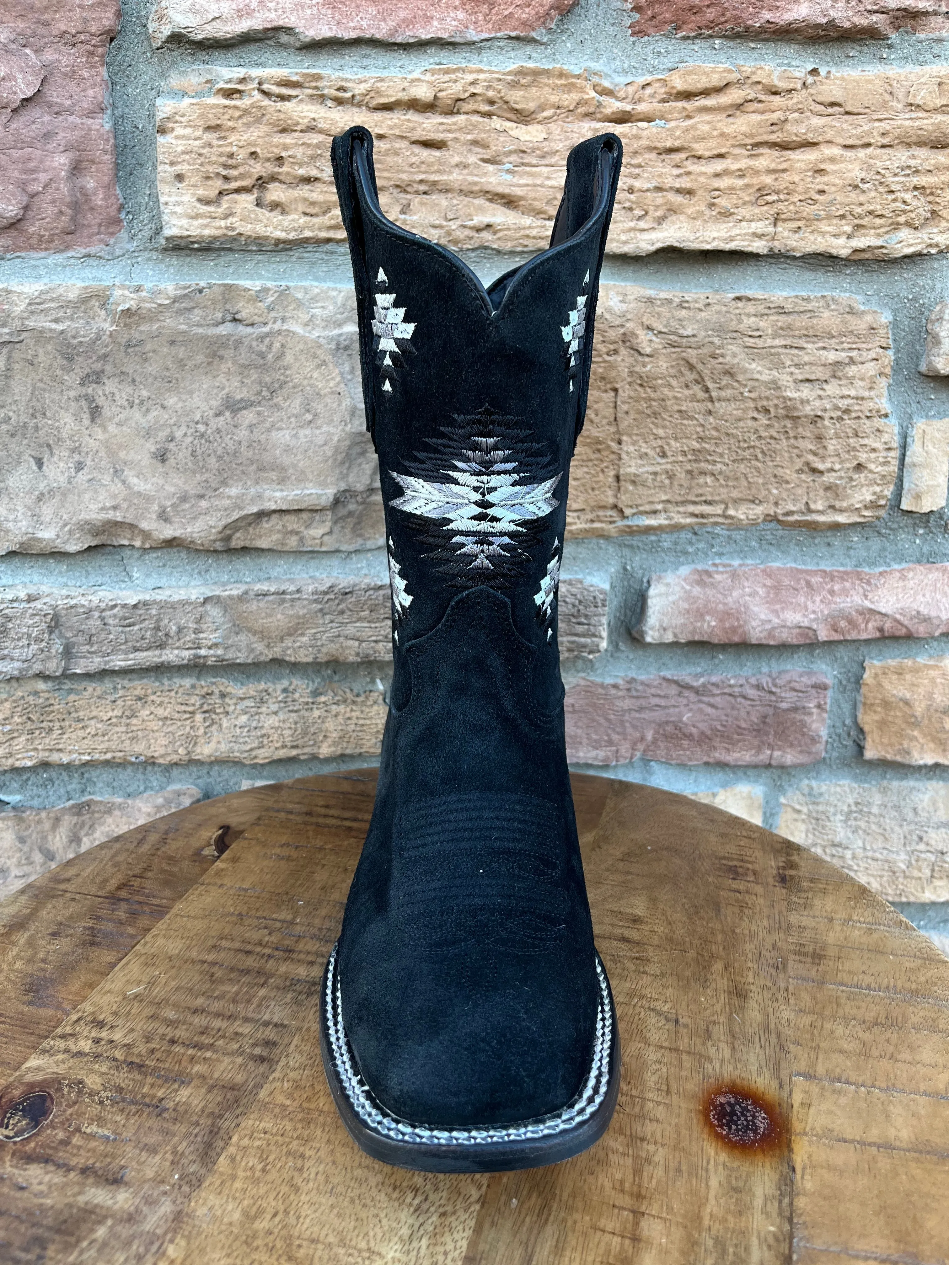 Men’s Artillero Black Suede Wide Square Toe Boots