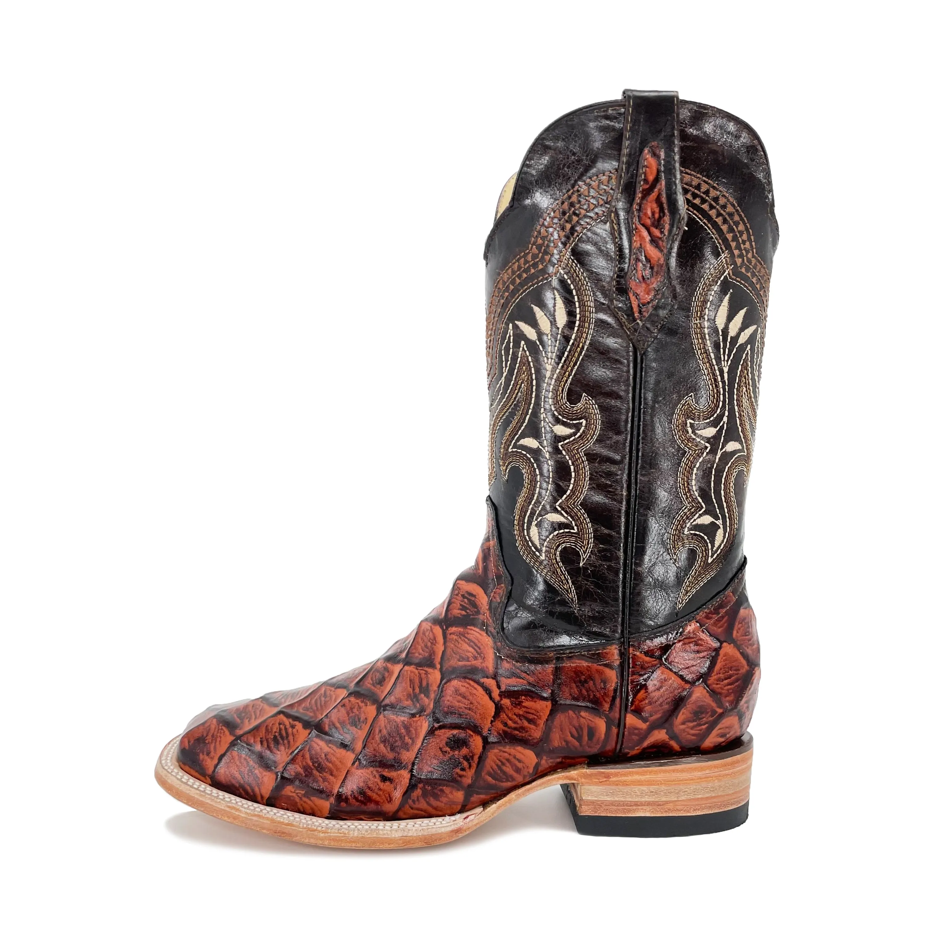 Men's Bulldog Exotic Leather Print Boots - Pirarucu Shedron
