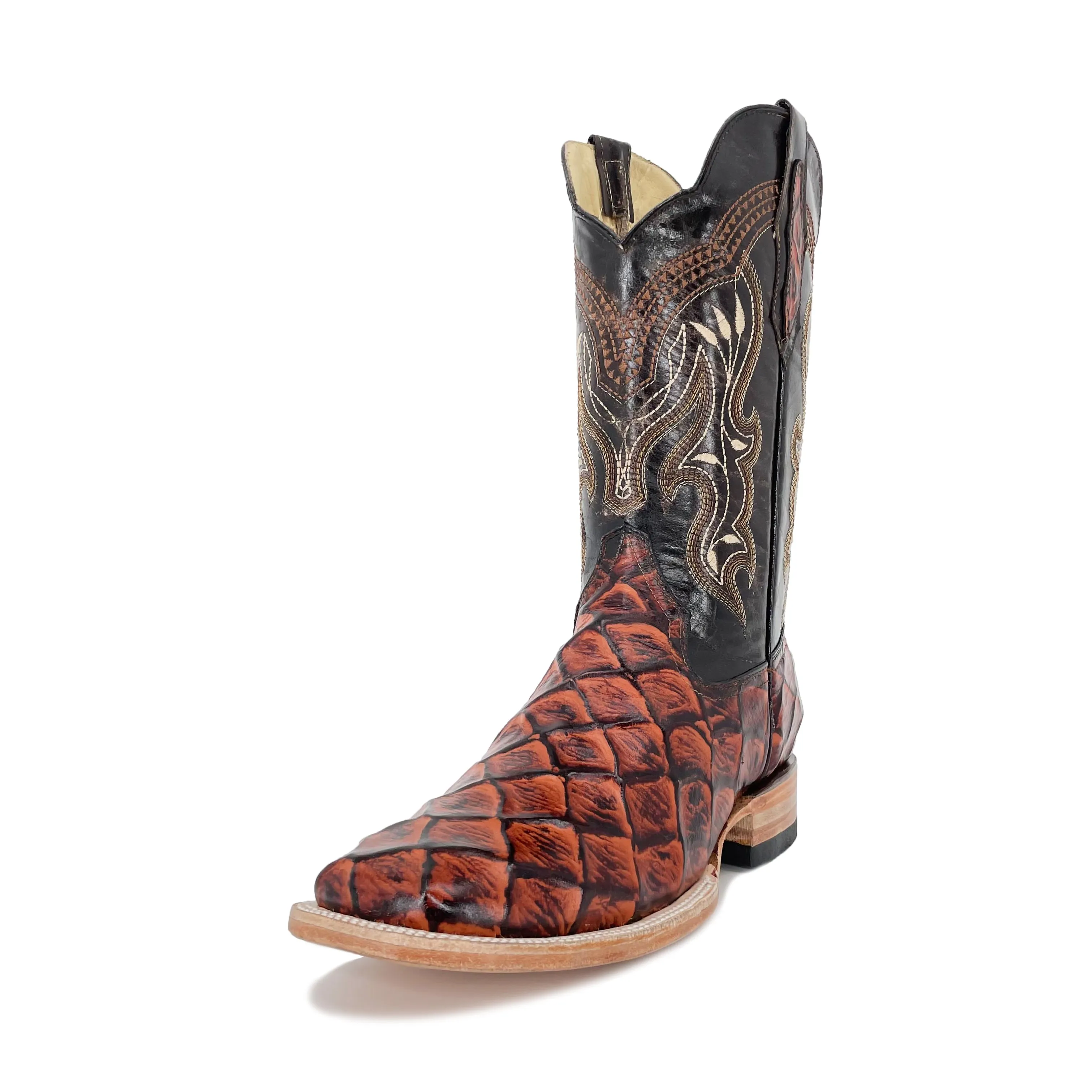 Men's Bulldog Exotic Leather Print Boots - Pirarucu Shedron