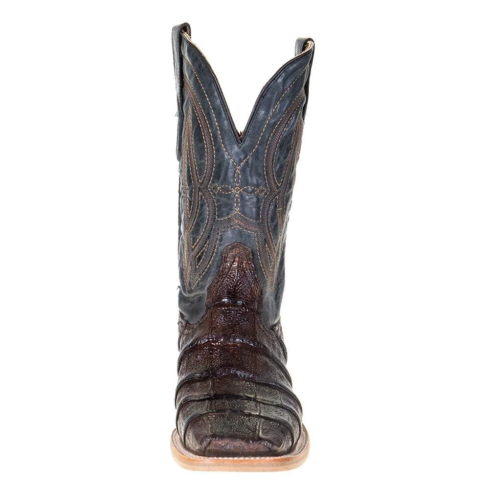 Men's Corral Rodeo Performance Chocolate Caiman Blue Embroidery Top Square A4057