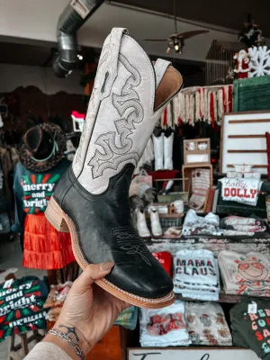 Men's Distressed Black & White Wide Square Toe