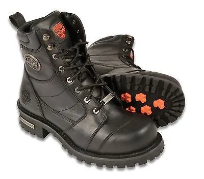 MEN'S MOTORBIKE REAL LEATHER 8 INCH CLASSIC LOGGER BOOT THICK LEATHER WITH LACES