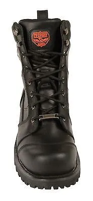 MEN'S MOTORBIKE REAL LEATHER 8 INCH CLASSIC LOGGER BOOT THICK LEATHER WITH LACES