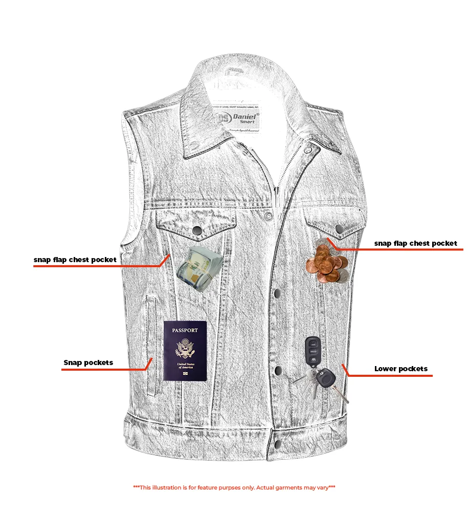 Men's Snap/Zipper Front Denim Vest- Blue