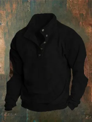 Men's Solid Color Casual Concealed Button Stand Collar Sweatshirt