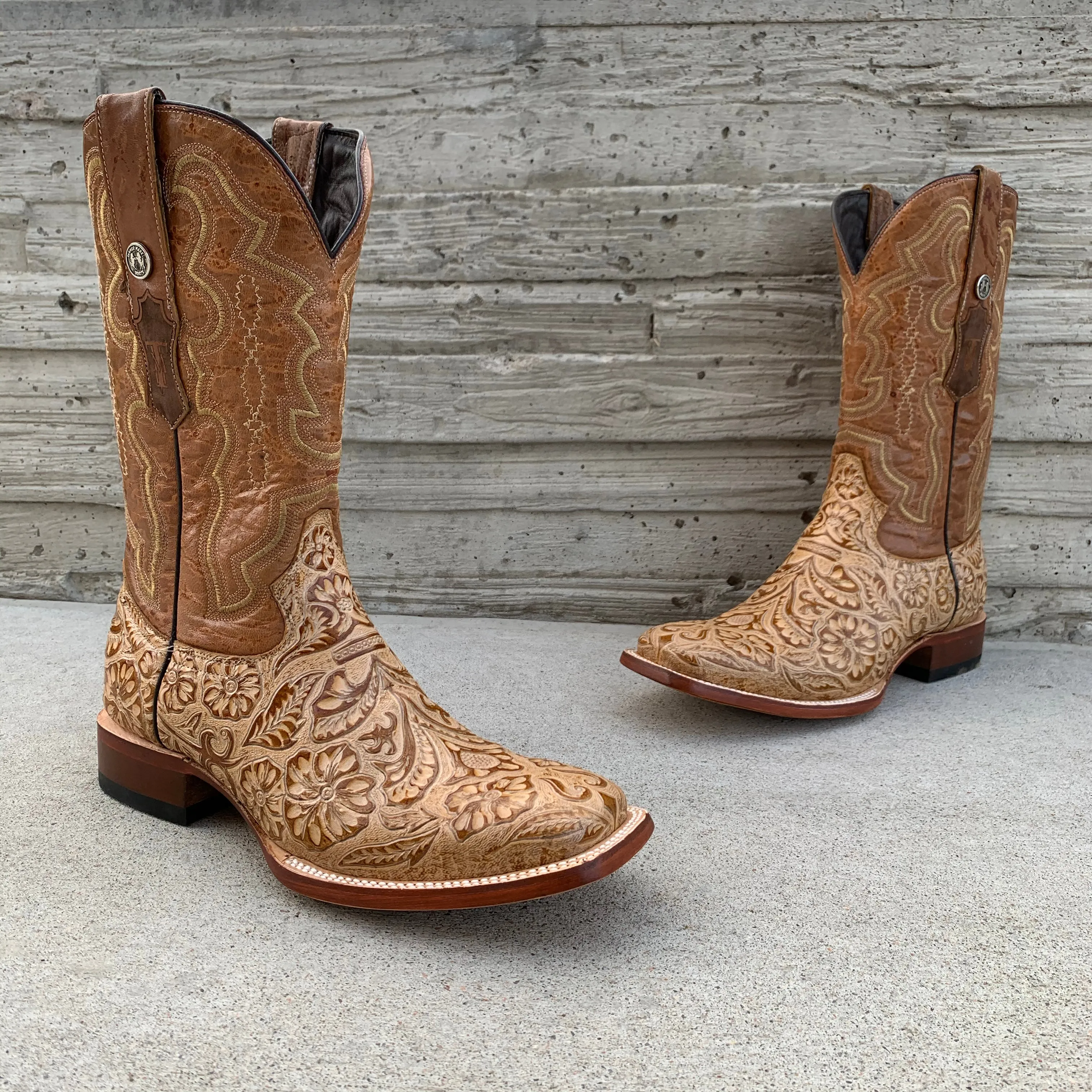 Men's Tanner Mark Oryx Hand Tooled Print Wide Square Toe Boots