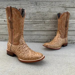 Men's Tanner Mark Oryx Hand Tooled Print Wide Square Toe Boots