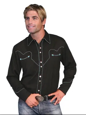Men's Vintage Western Shirt Collection: Scully Classic Black & Turquoise