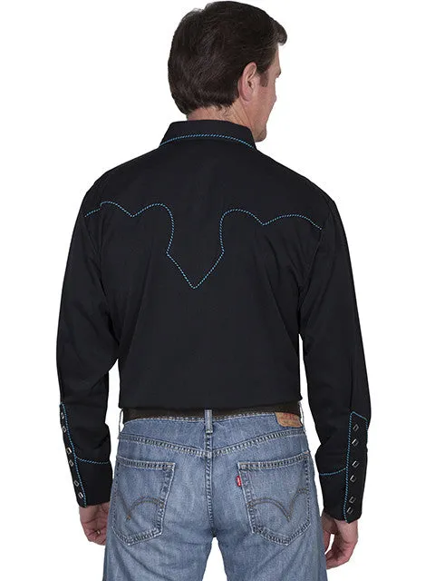 Men's Vintage Western Shirt Collection: Scully Classic Black & Turquoise