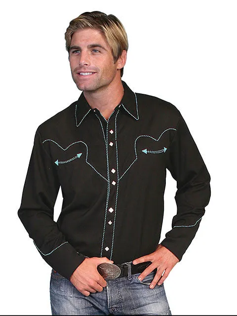 Men's Vintage Western Shirt Collection: Scully Classic Black & Turquoise