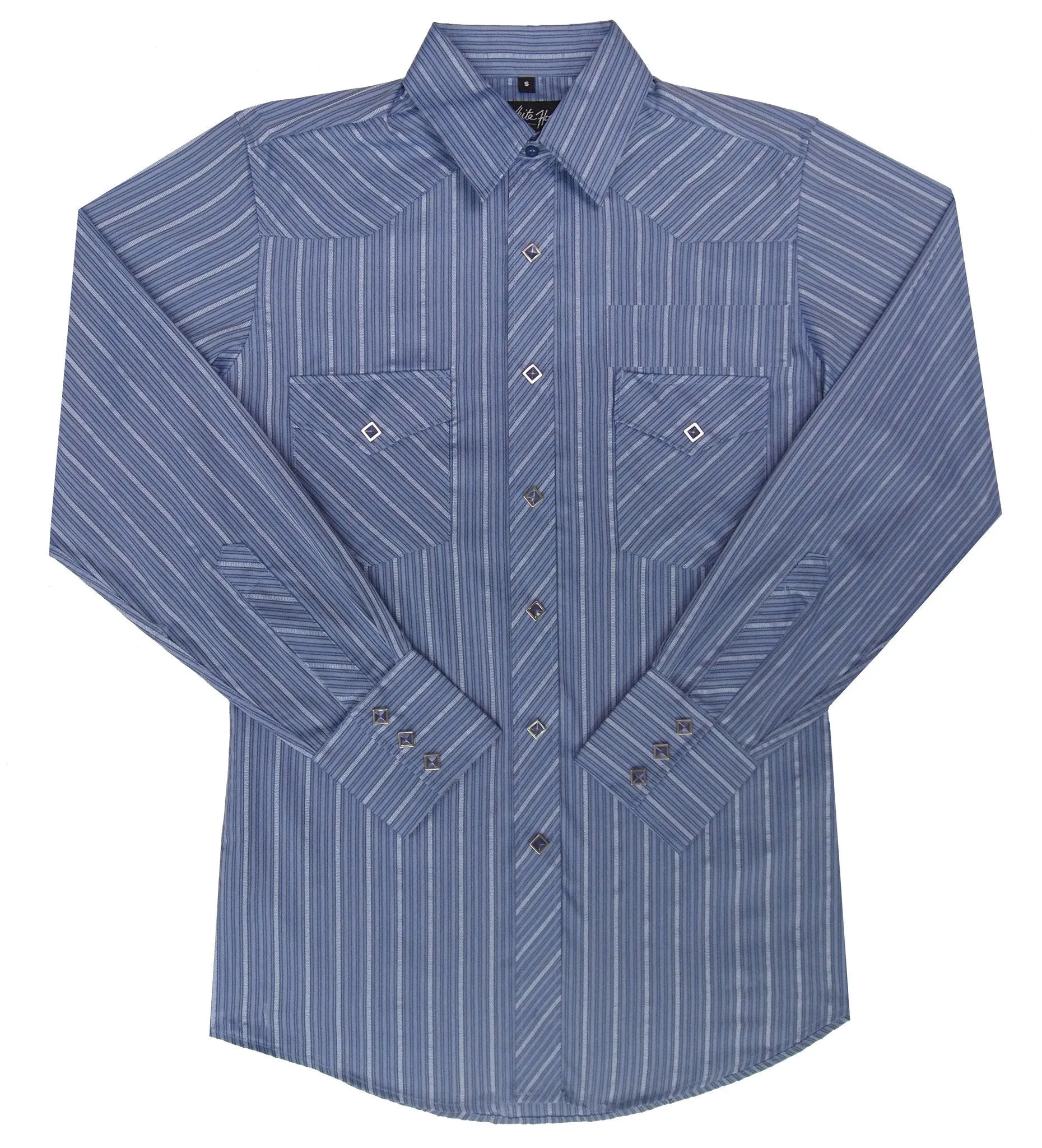 Men's Western Shirt: White Horse Stripe Navy Blue