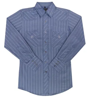 Men's Western Shirt: White Horse Stripe Navy Blue