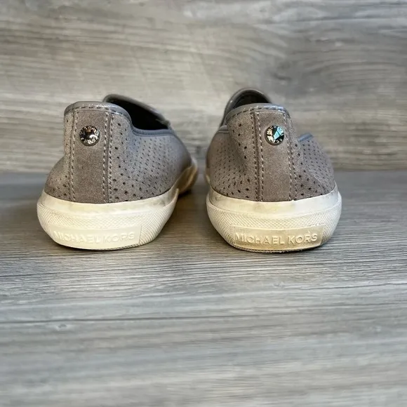 Michael Kors Brett perforated pearl grey suede leather slip on sneakers size 7