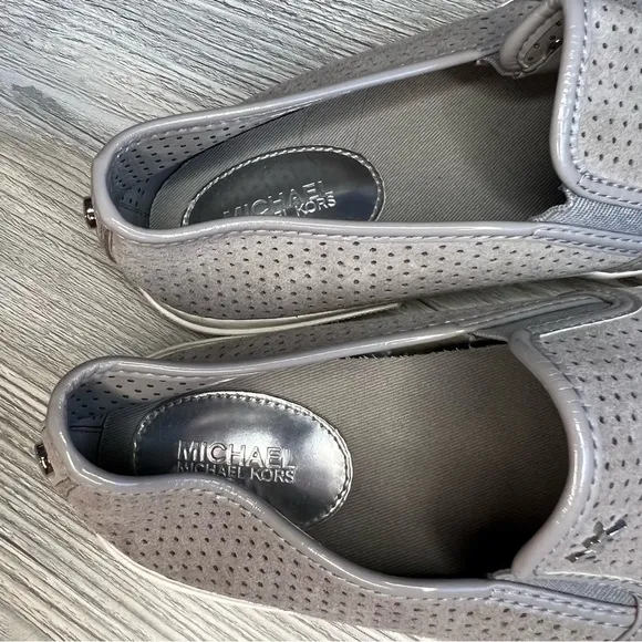 Michael Kors Brett perforated pearl grey suede leather slip on sneakers size 7