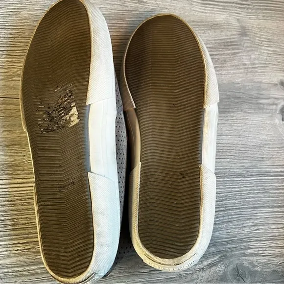 Michael Kors Brett perforated pearl grey suede leather slip on sneakers size 7