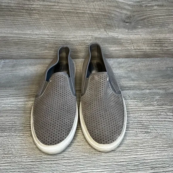 Michael Kors Brett perforated pearl grey suede leather slip on sneakers size 7