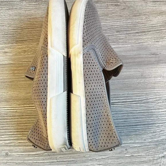 Michael Kors Brett perforated pearl grey suede leather slip on sneakers size 7