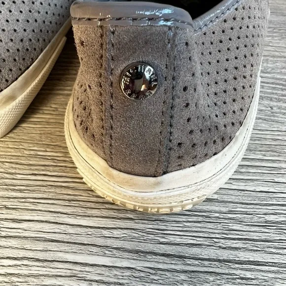 Michael Kors Brett perforated pearl grey suede leather slip on sneakers size 7