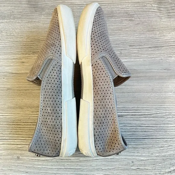 Michael Kors Brett perforated pearl grey suede leather slip on sneakers size 7