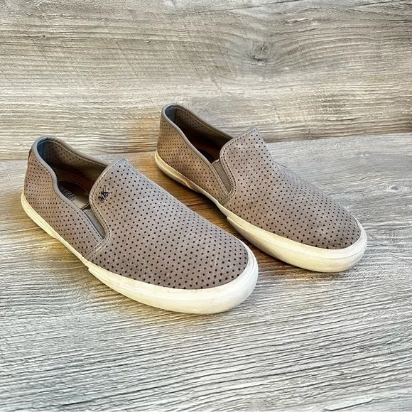 Michael Kors Brett perforated pearl grey suede leather slip on sneakers size 7