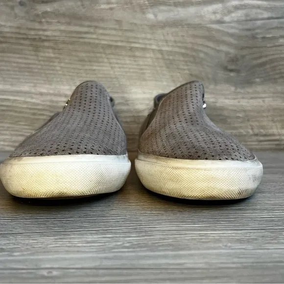 Michael Kors Brett perforated pearl grey suede leather slip on sneakers size 7