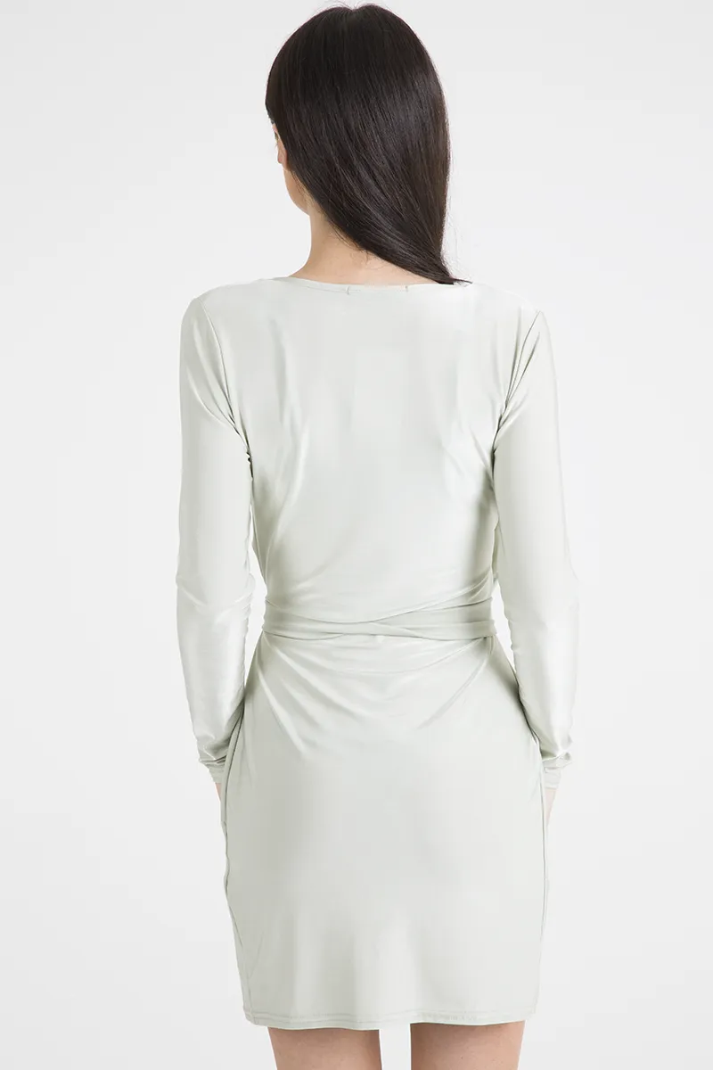 Mint Green Wrap Around Belted Slinky Dress - Cassie