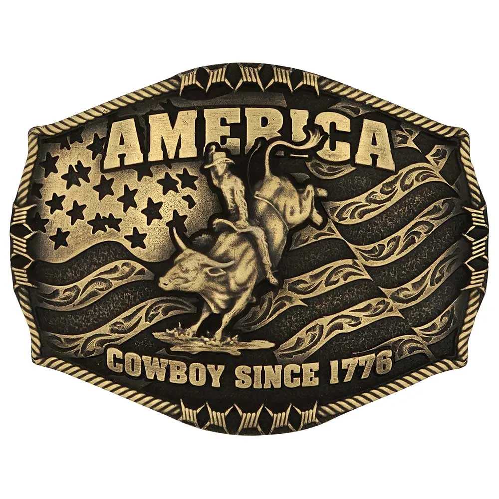 Montana Silversmiths "America Cowboy Since 1776" Bull Rider Attitude Buckle