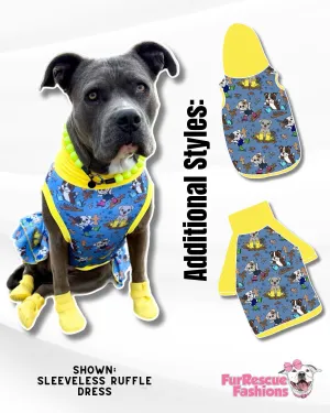 Muddy Pups - Dog Pajama with Fuchsia OR Yellow Neck & Trim/Sleeves