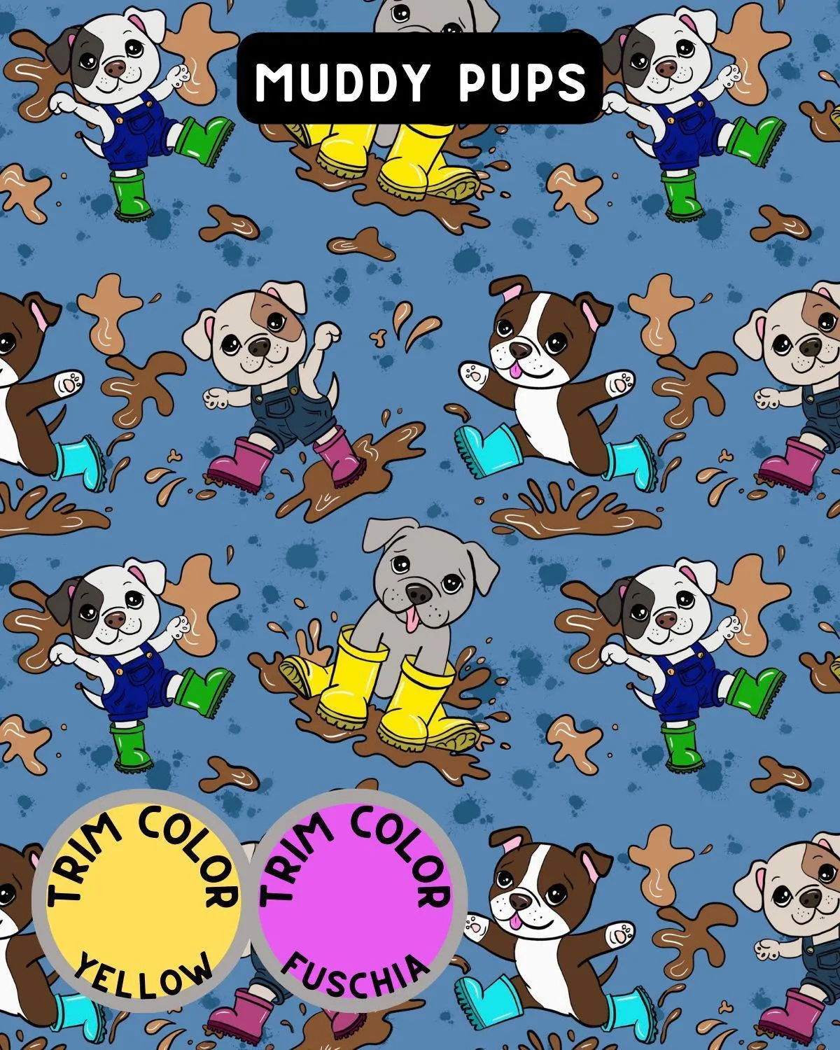Muddy Pups - Dog Pajama with Fuchsia OR Yellow Neck & Trim/Sleeves