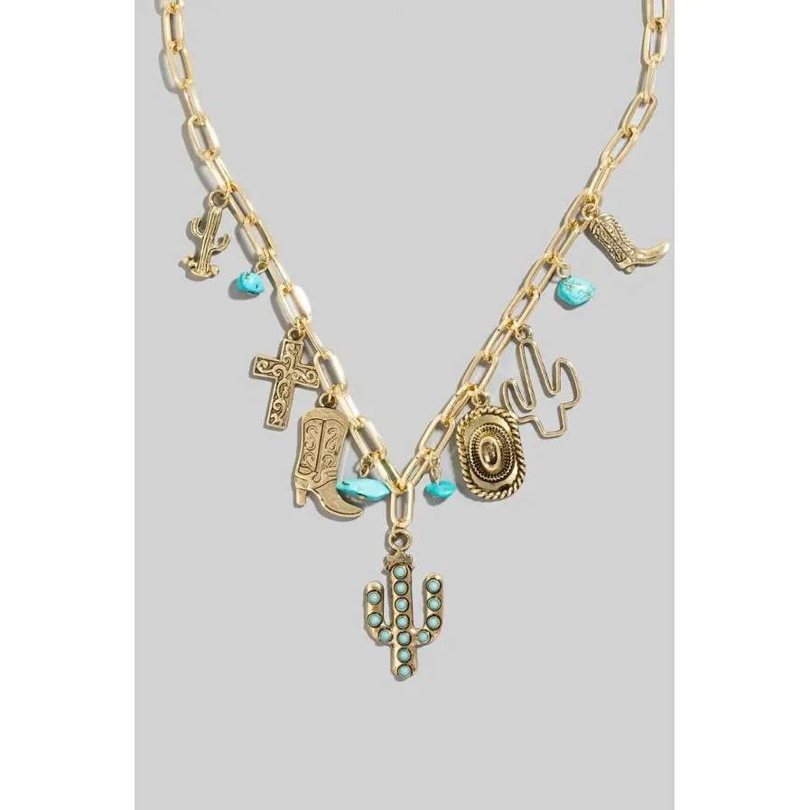 Multi Assorted Western Cowboy Charm Necklace