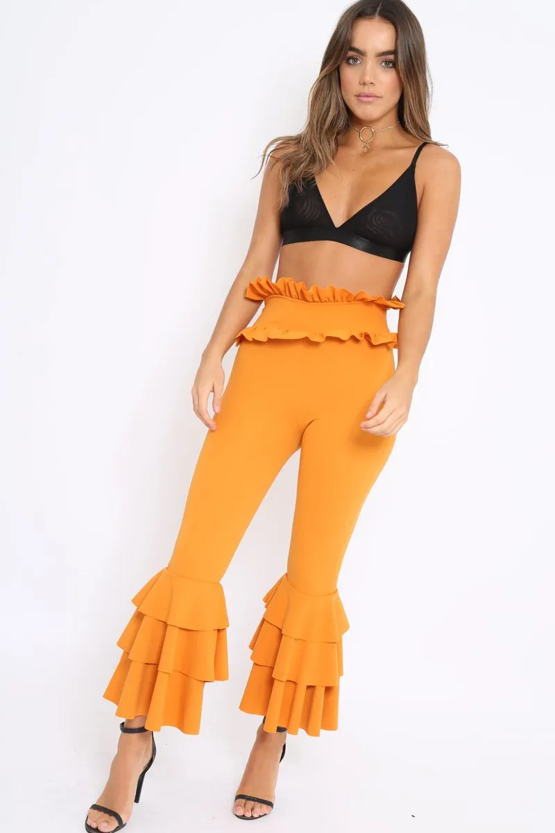Mustard Frill Hem Triple Tiered Frill Hem Trousers - Karla