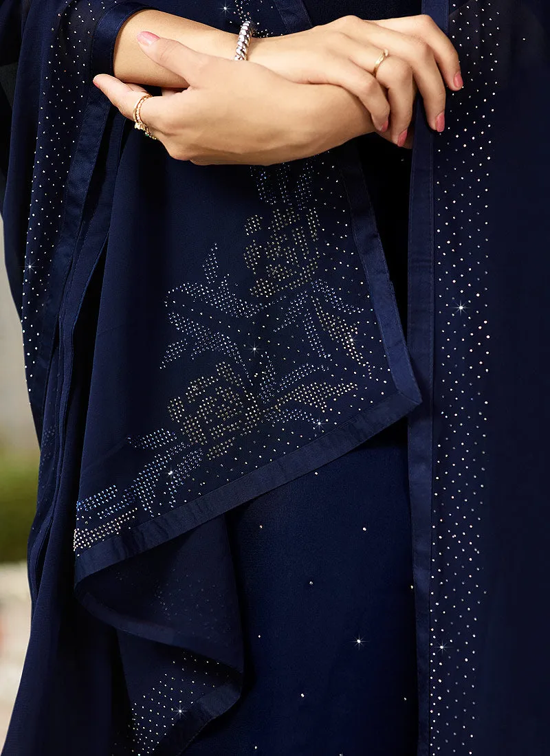 Navy Blue Crystal Embroidered Churidar Suit