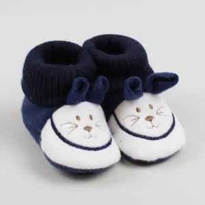 Navy Booties - with embroidered bunny - Newborn to 6 months